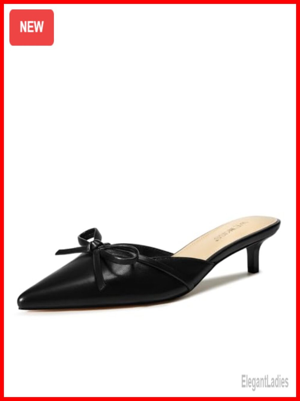 Women's Kitten Heel Pointed Toe Mules with Bow Slip On Pumps